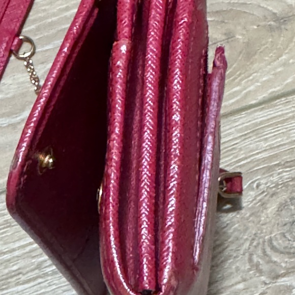 Prada Saffiano Leather Wallet On Chain Fuoco Red Gold Hardware Crossbody 1MH132 - Picture 15 of 16